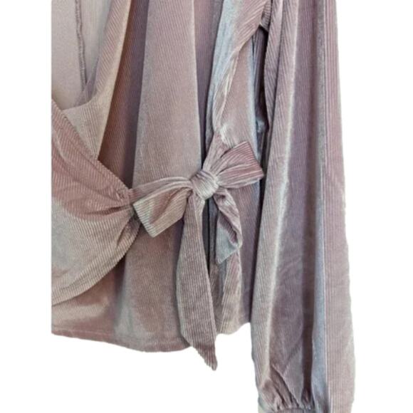Lane Bryant Classic Blouson-Sleeve Surplice Tie Velour Top Blush Pink Long Sleev - Picture 7 of 9